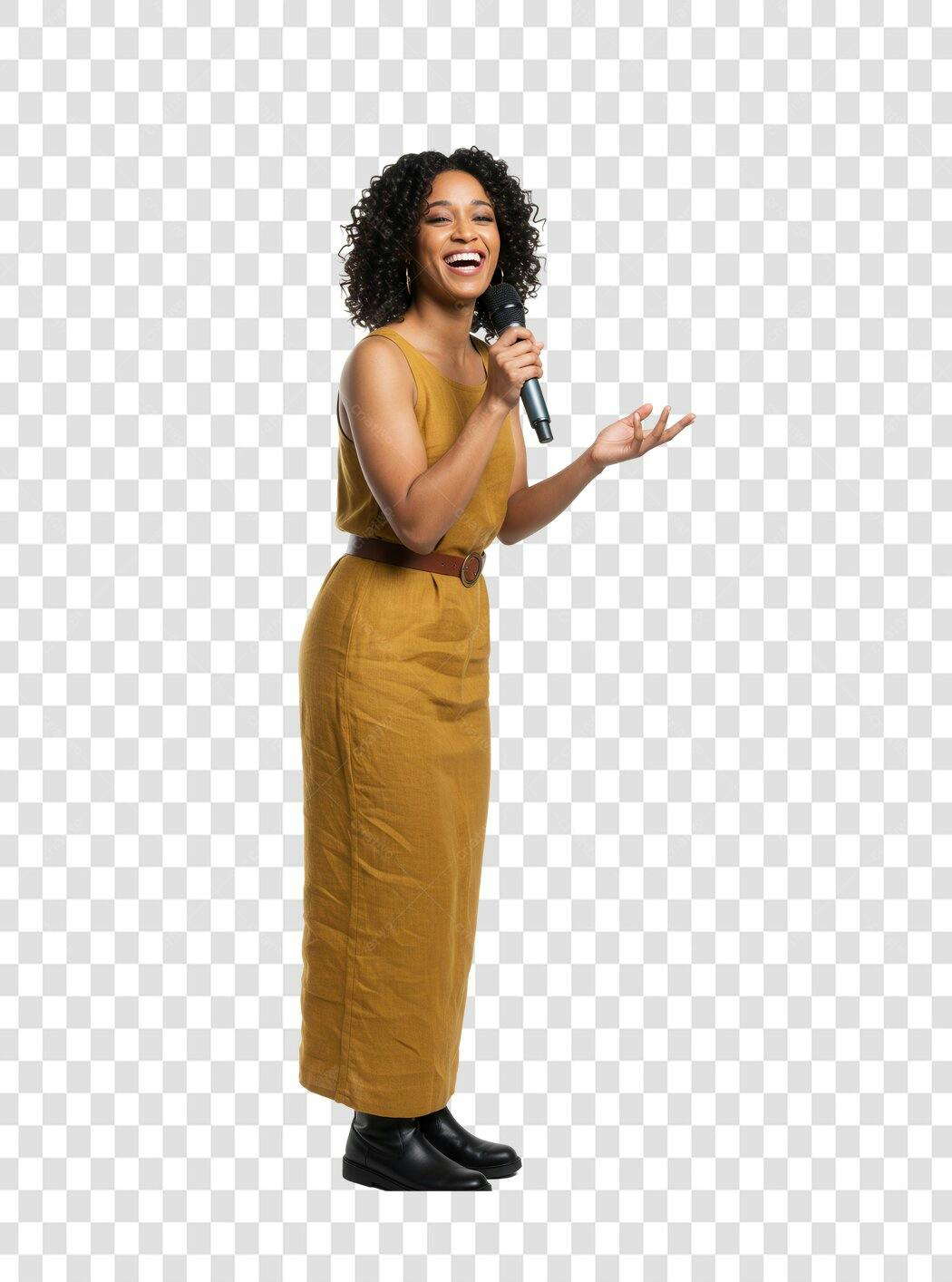 PNG Imagem de Mulher Negra Cantando com Microfone fundo transparente
