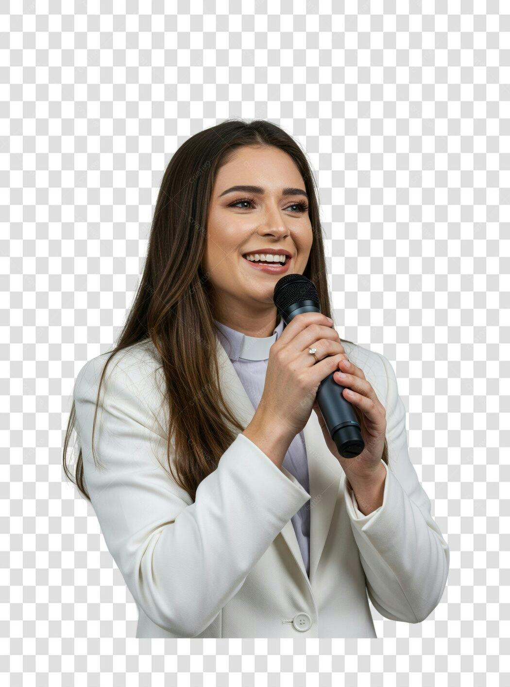 Imagem PNG mulher falando ao microfone fundo transparente