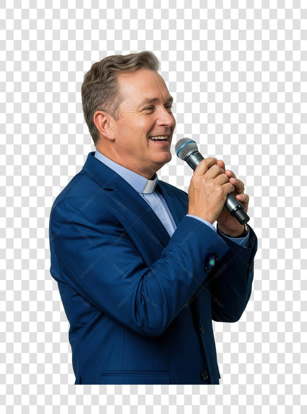 Imagem PNG Homem de Terno com Microfone Fundo Transparente