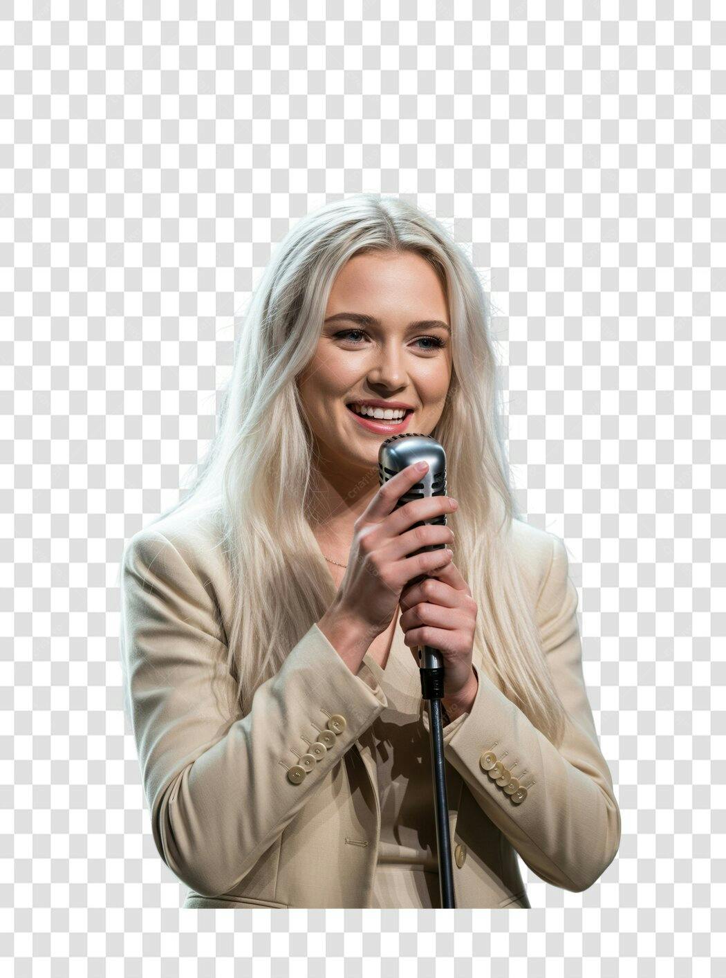 Imagem PNG cantora loira microfone fundo transparente