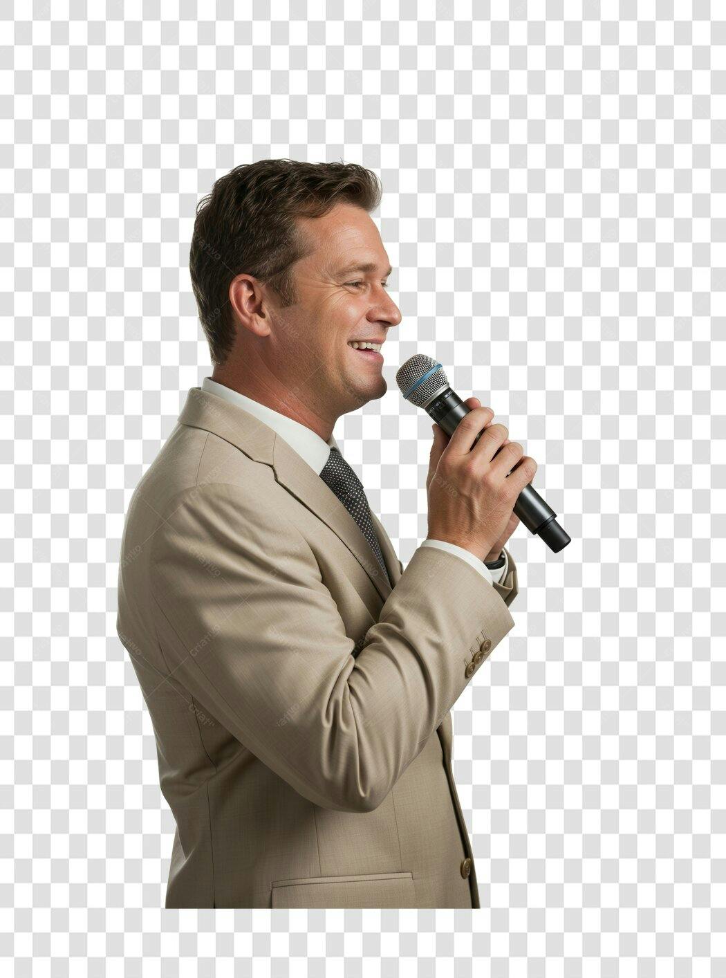 Imagem PNG Homem de Negócios com Microfone Fundo Transparente