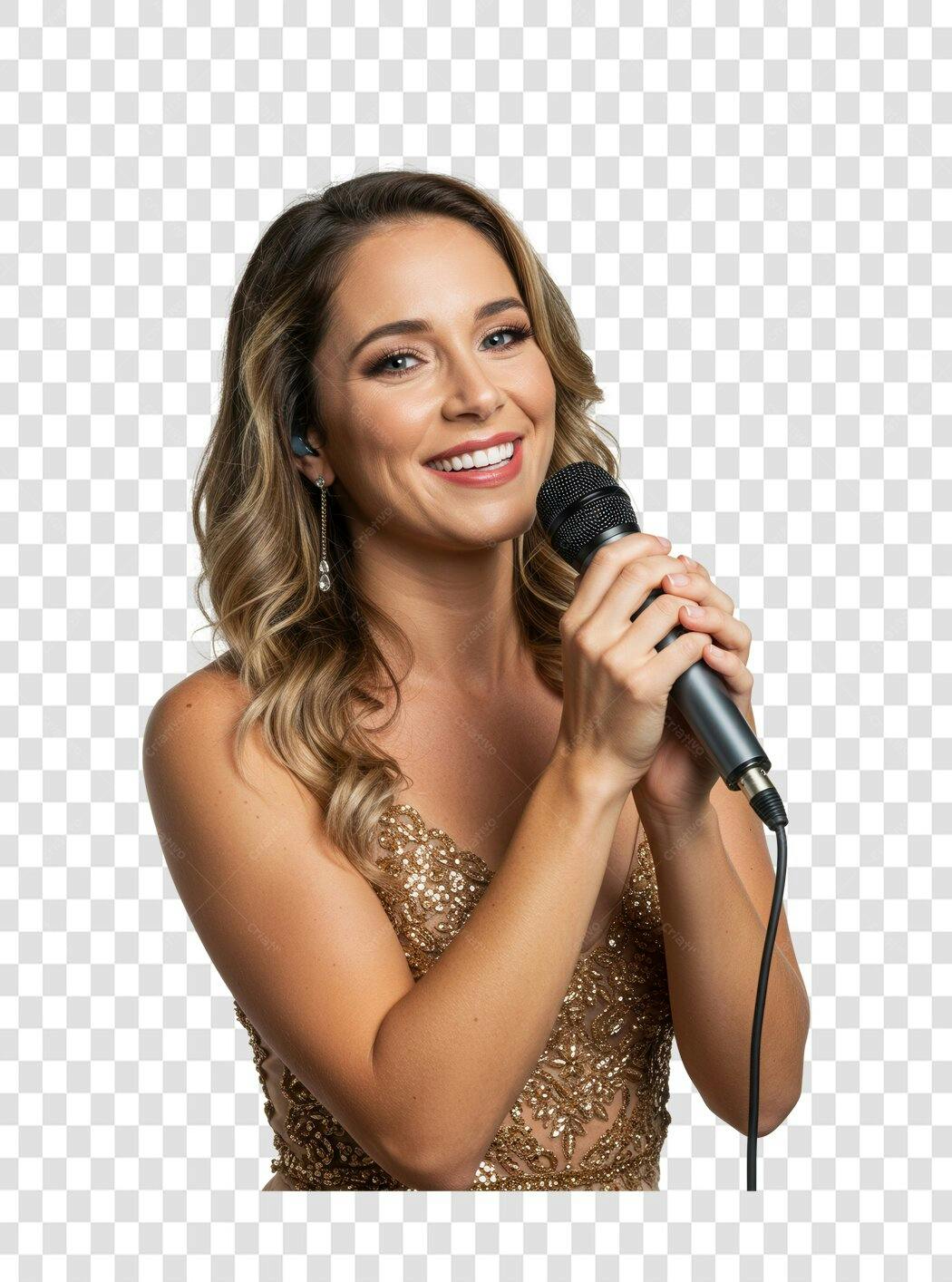 Imagem PNG Cantora com Microfone Fundo Transparente