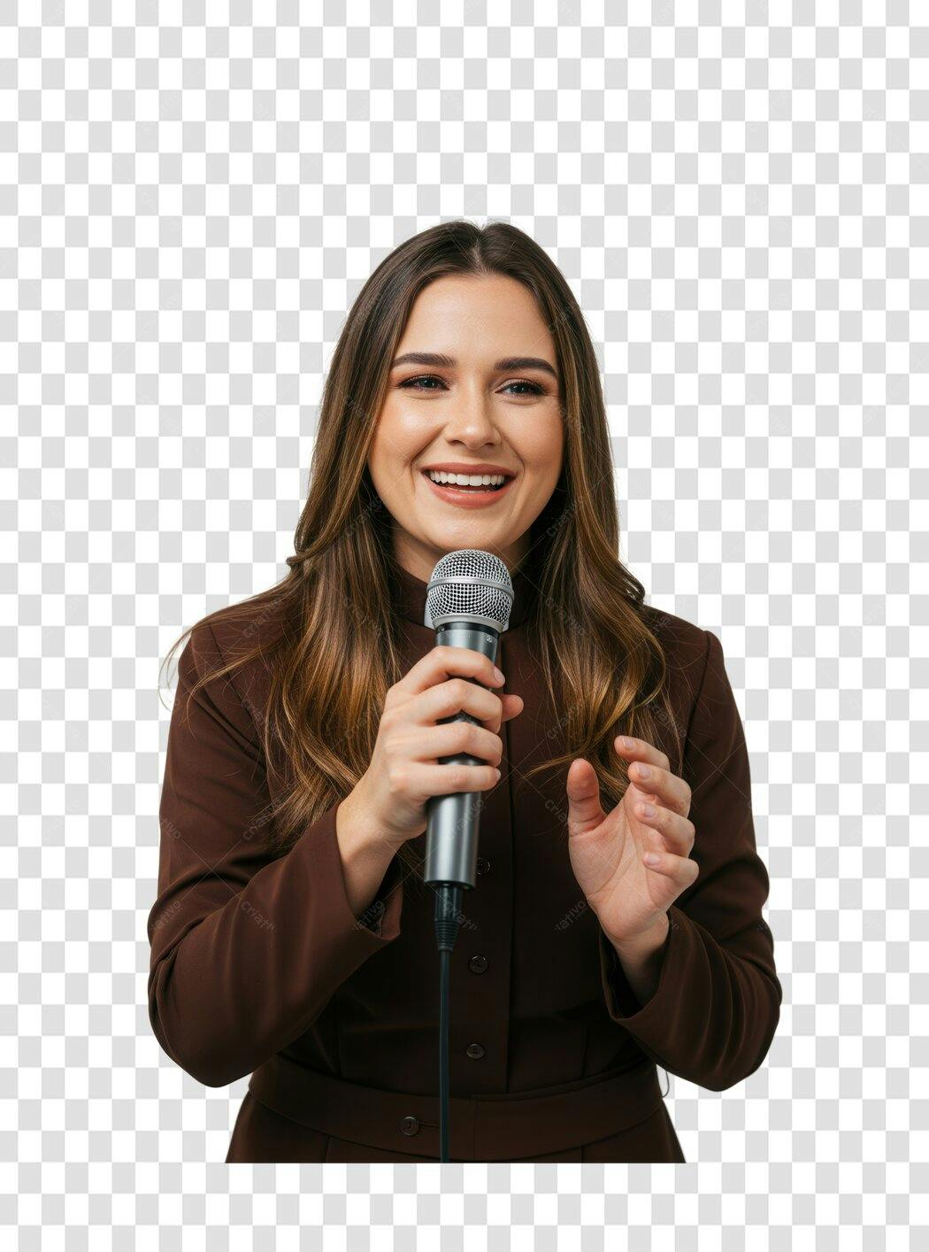 Imagem PNG com fundo transparente Apresentadora falando ao microfone