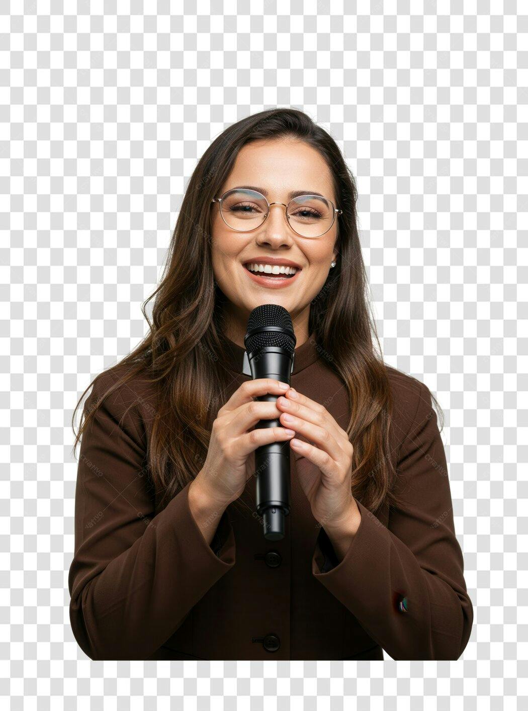 PNG Imagem Mulher com Microfone Fundo Transparente