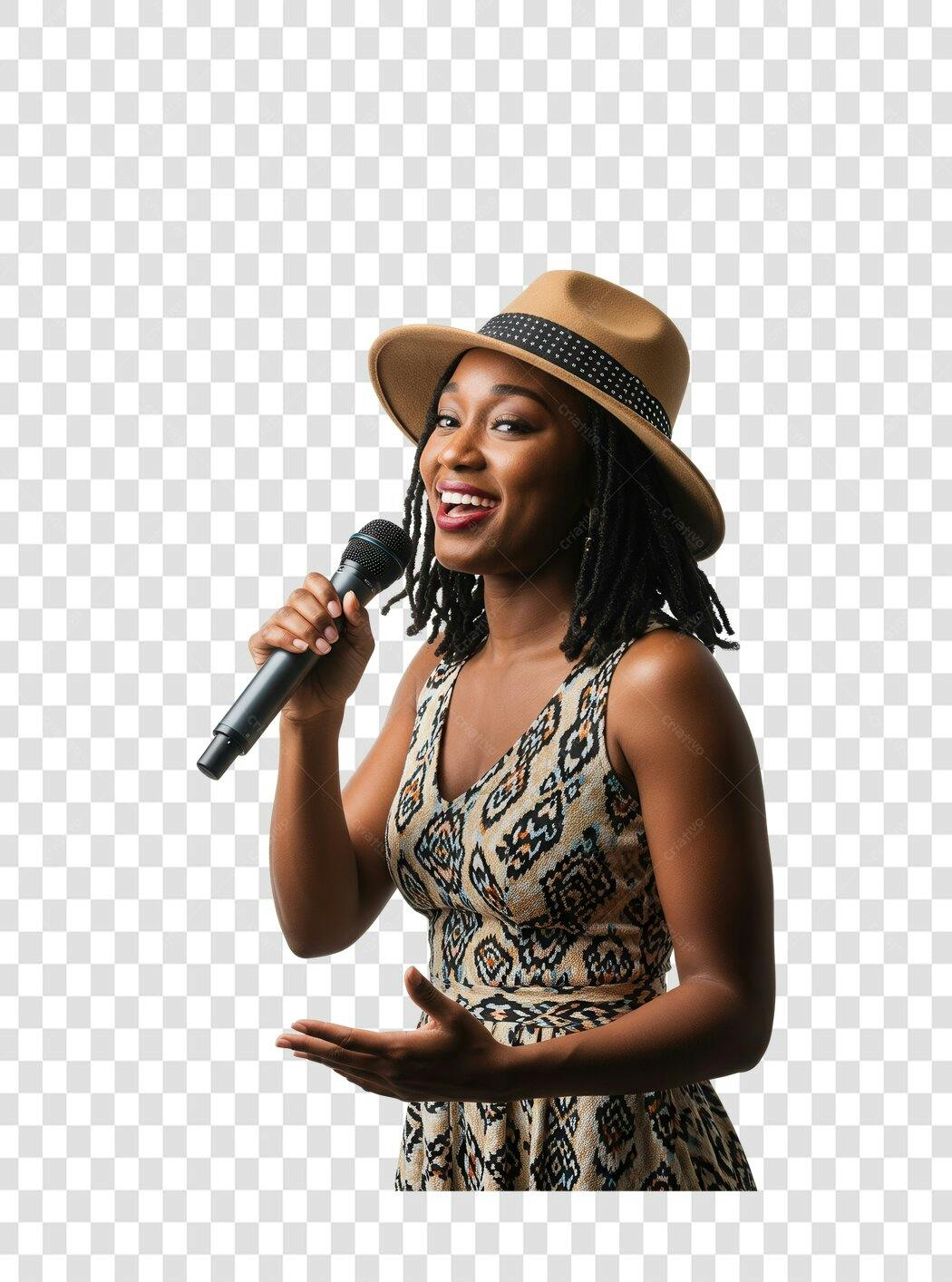 PNG Imagem Cantora Afro com Microfone Fundo Transparente