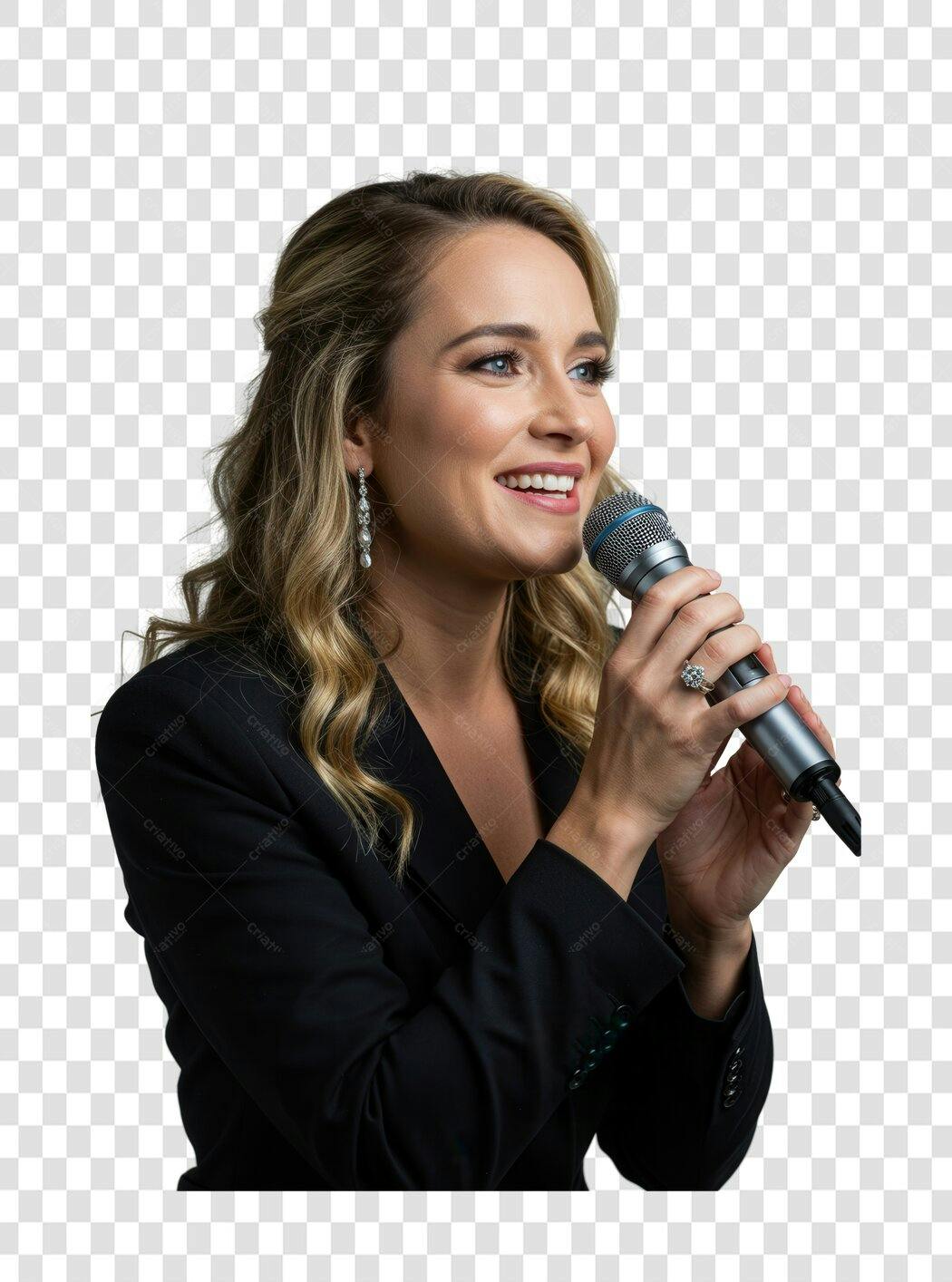 Imagem PNG Cantora com Microfone Fundo Transparente