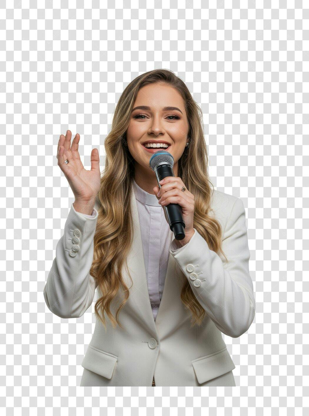 Imagem PNG Apresentadora com microfone fundo transparente