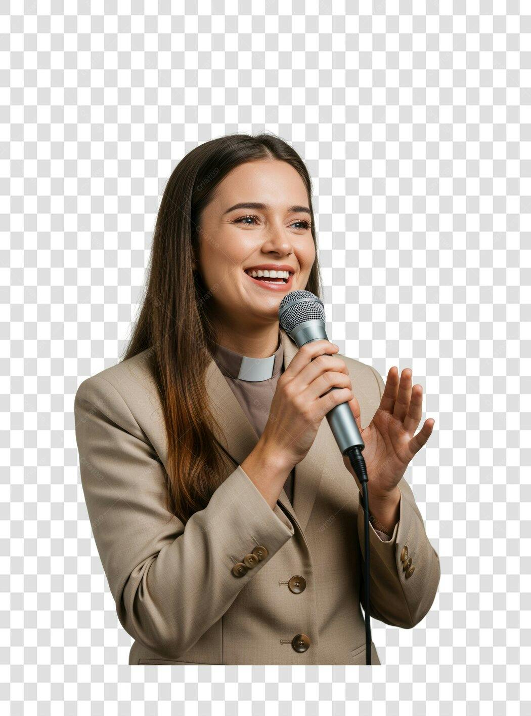Imagem PNG mulher falando ao microfone fundo transparente