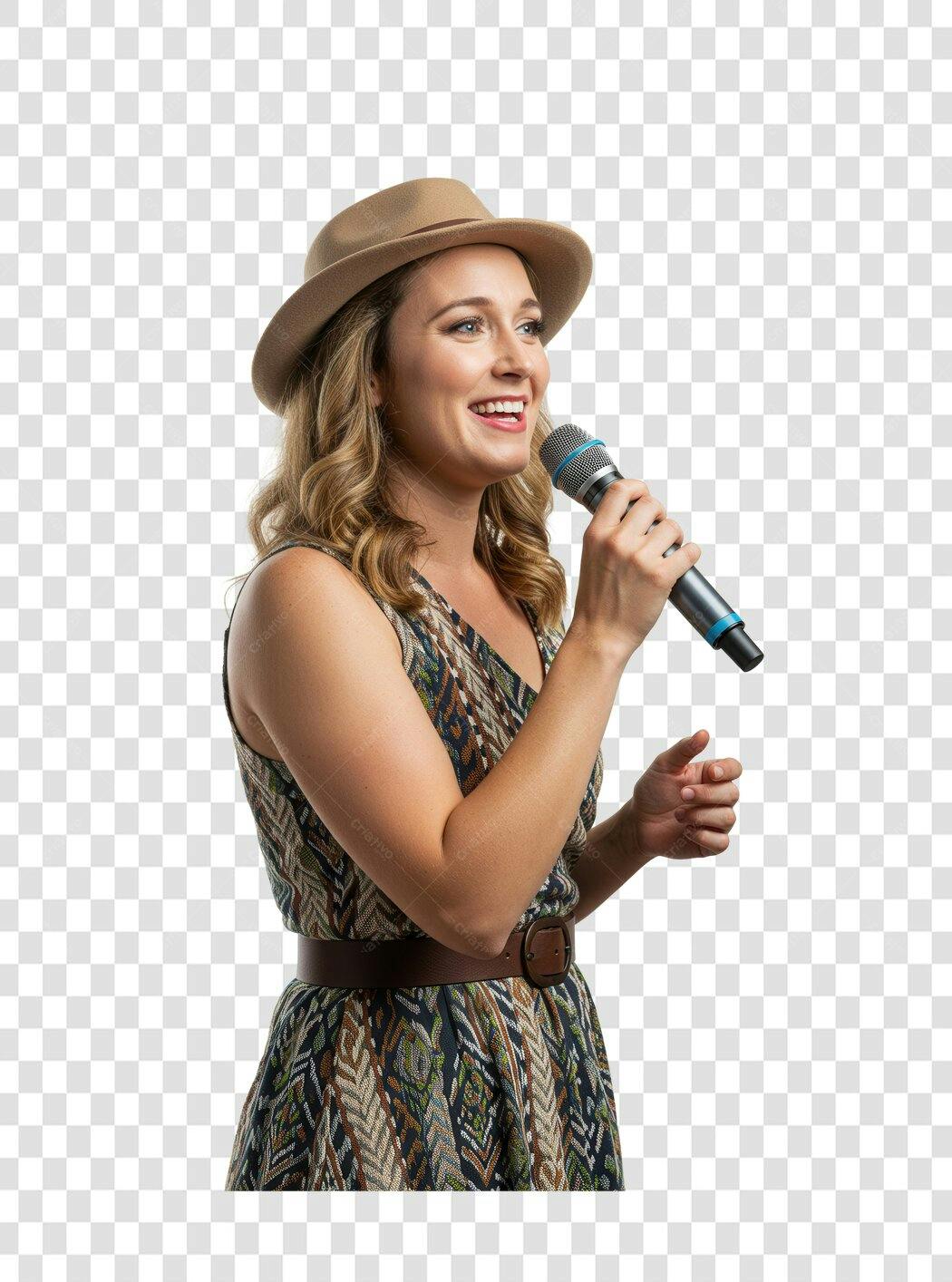 PNG Imagem Cantora com Microfone Fundo Transparente