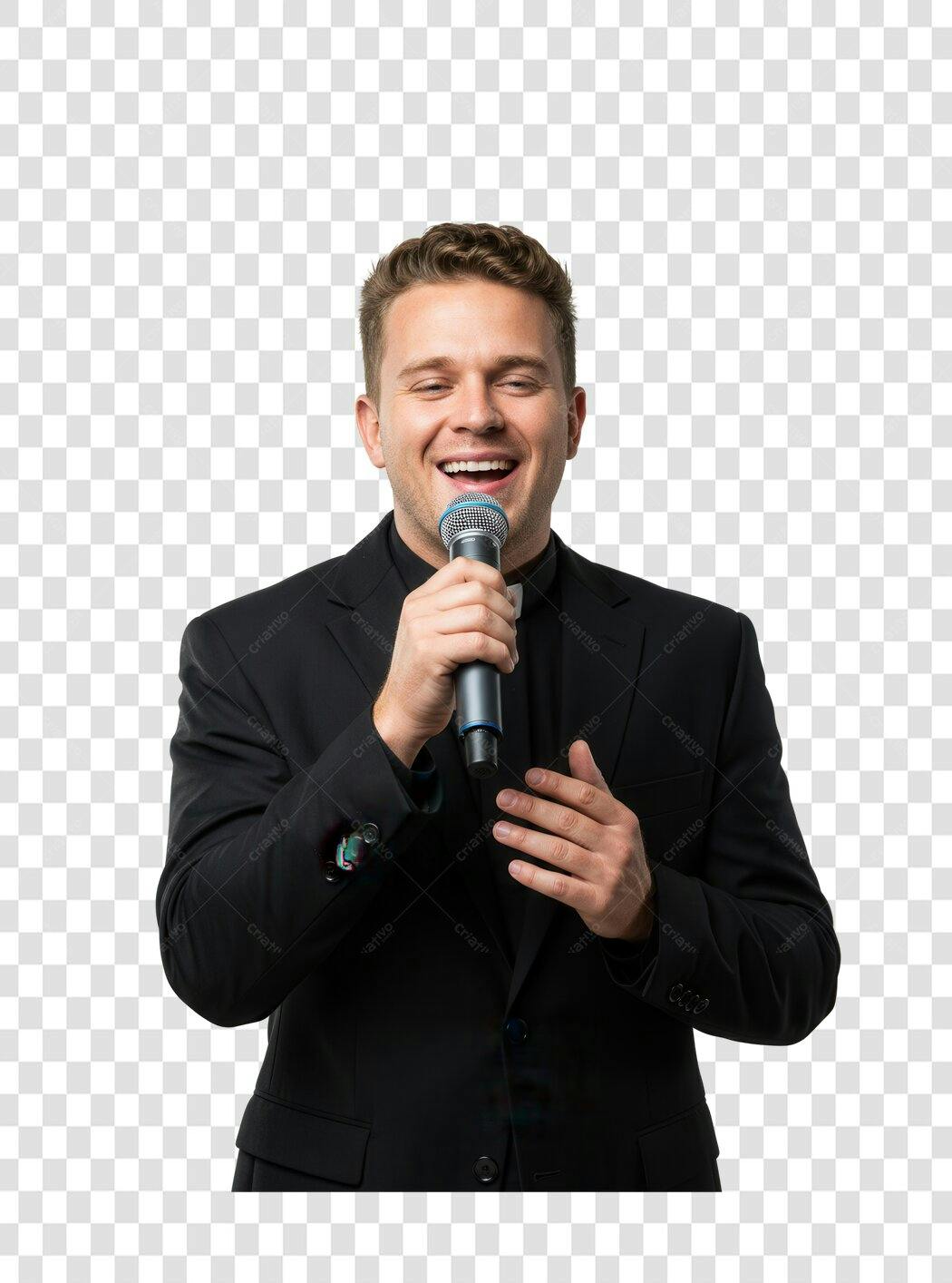 Imagem PNG Cantor com microfone fundo transparente