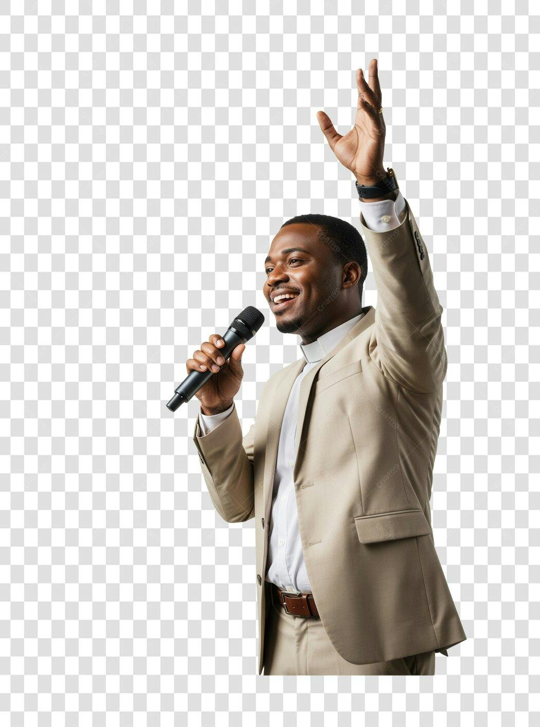 PNG Imagem Homem cantando com microfone fundo transparente
