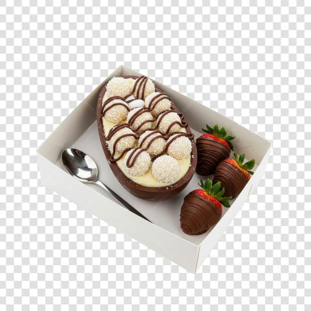 Mockup Ovo de Páscoa com Morangos PNG com fundo transparente