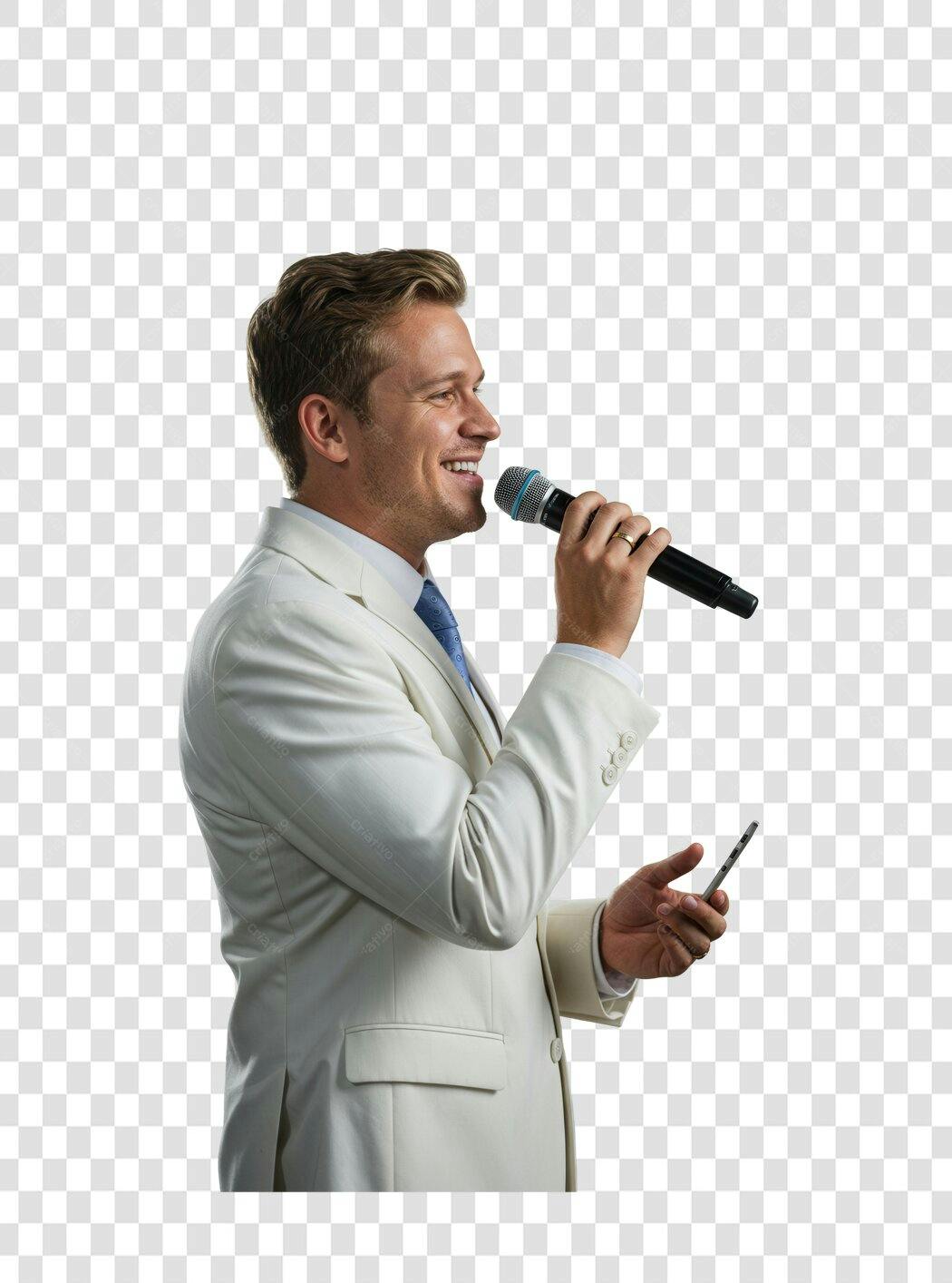 Imagem PNG Homem de Negócios com Microfone e Fundo Transparente