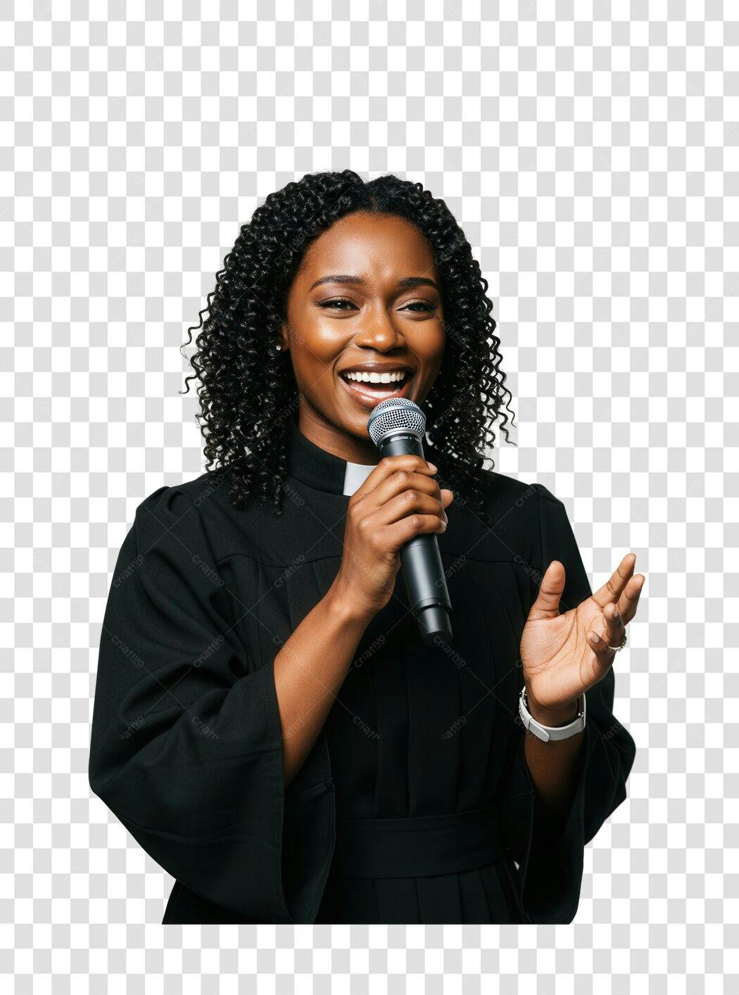 Imagem PNG com fundo transparente Pastora Afro falando ao microfone