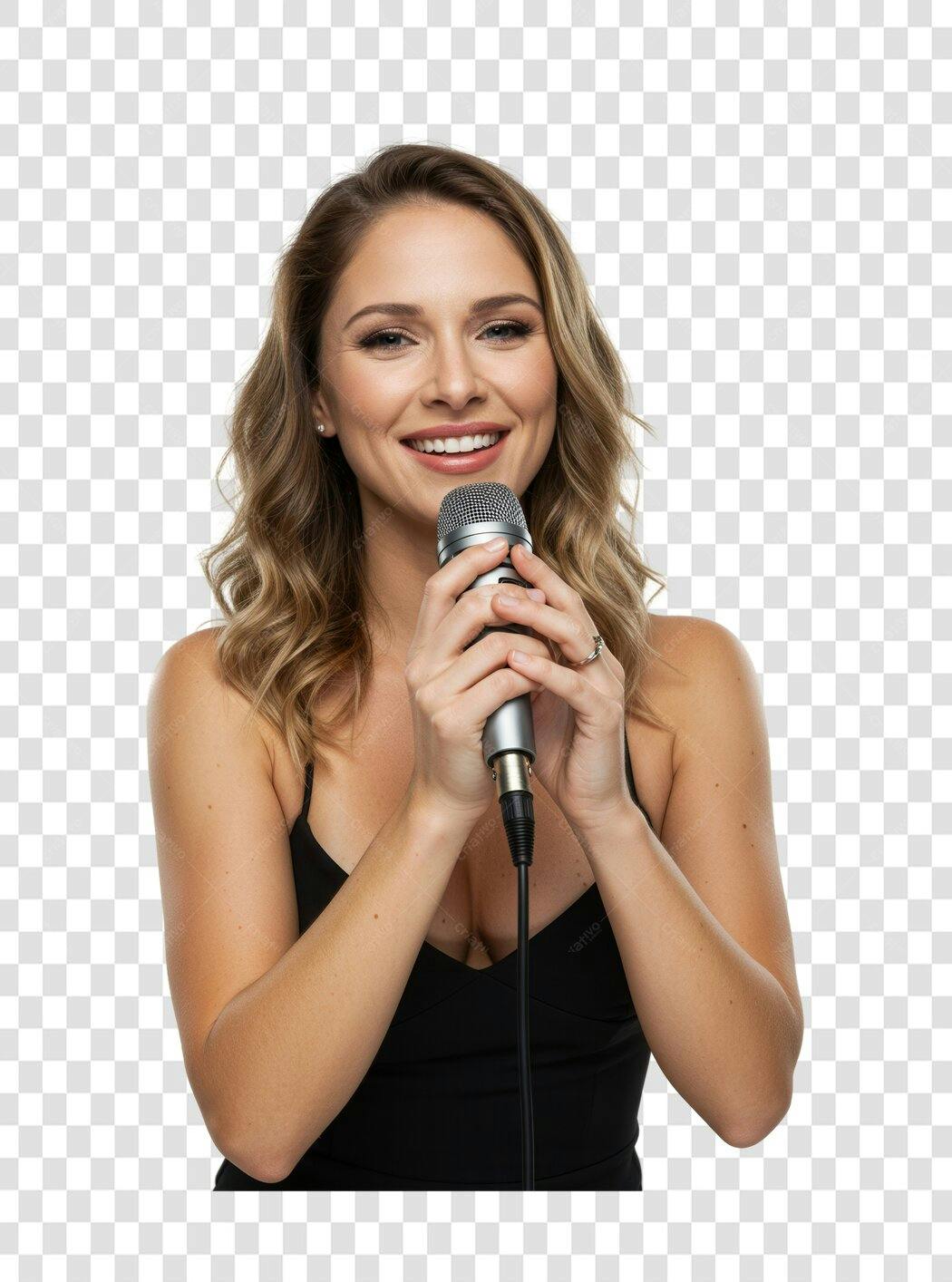 PNG Imagem Mulher Cantando com Microfone Fundo Transparente