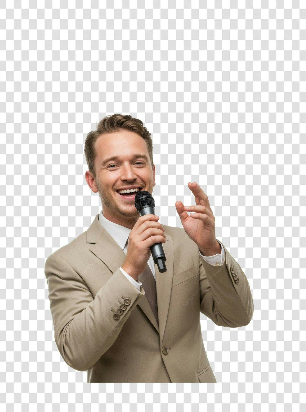 Imagem PNG Apresentador palestrando com microfone fundo transparente