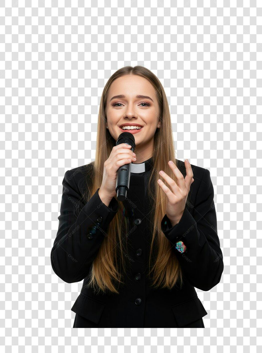 Imagem PNG mulher microfone fundo transparente