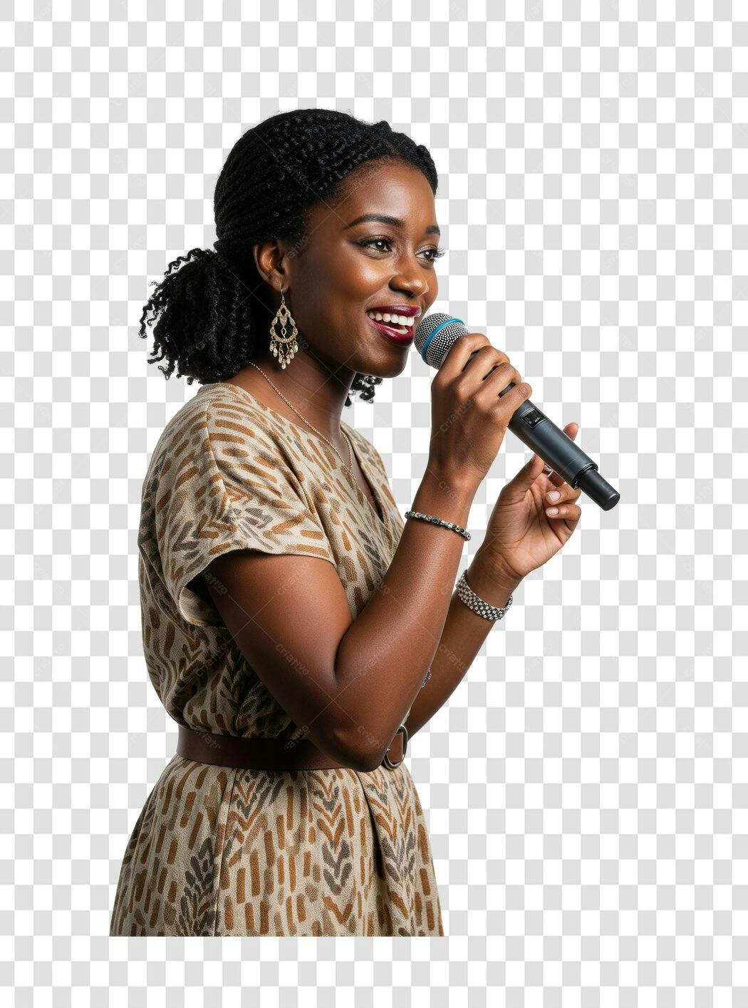 PNG Foto Cantora Afrodescendente com Microfone