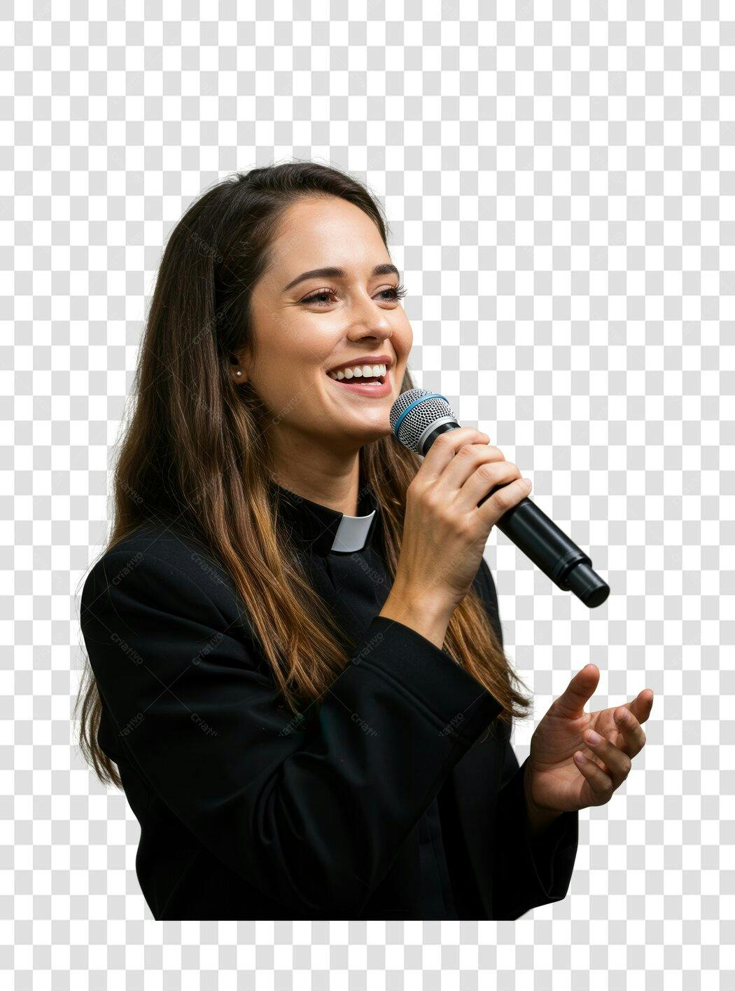 PNG Imagem Mulher Cantando com Microfone Fundo Transparente