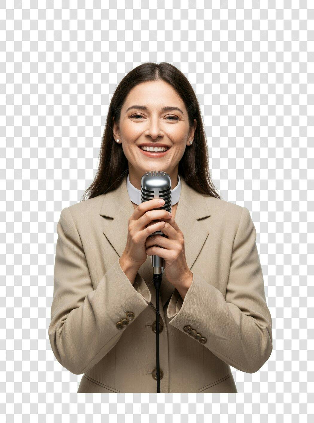 Imagem PNG mulher microfone fundo transparente