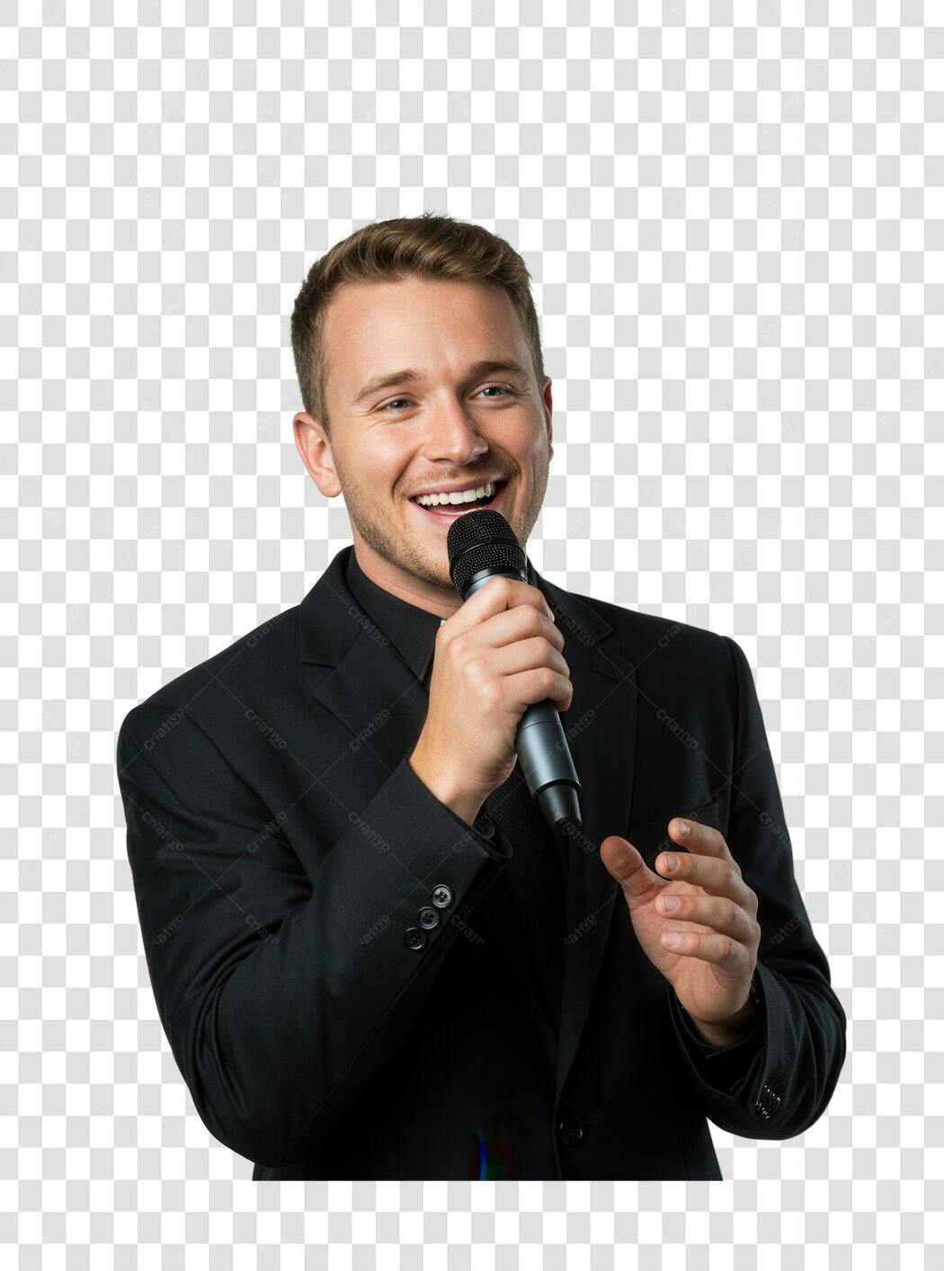 Imagem PNG homem palestrante com microfone fundo transparente