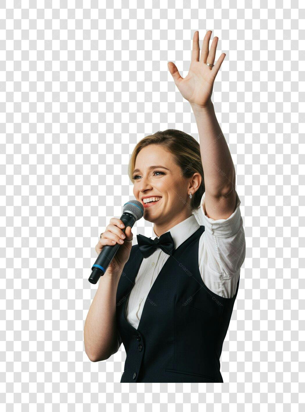 Imagem PNG Apresentadora com Microfone fundo transparente