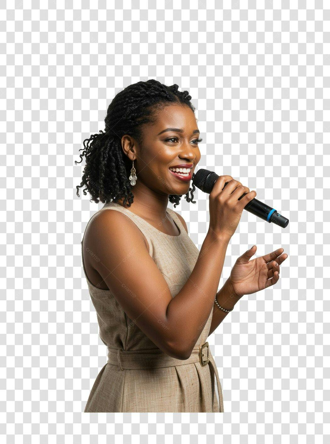 PNG Imagem Mulher Cantando com Microfone Fundo Transparente