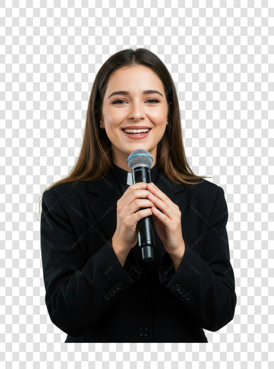 Imagem PNG com fundo transparente Mulher falando ao microfone