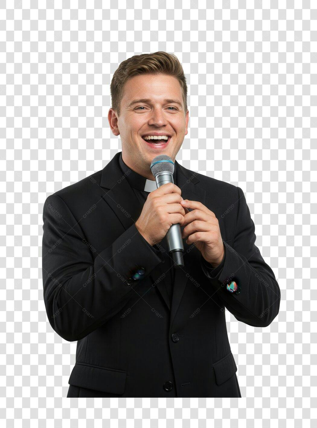 Imagem PNG Padre com Microfone Fundo Transparente
