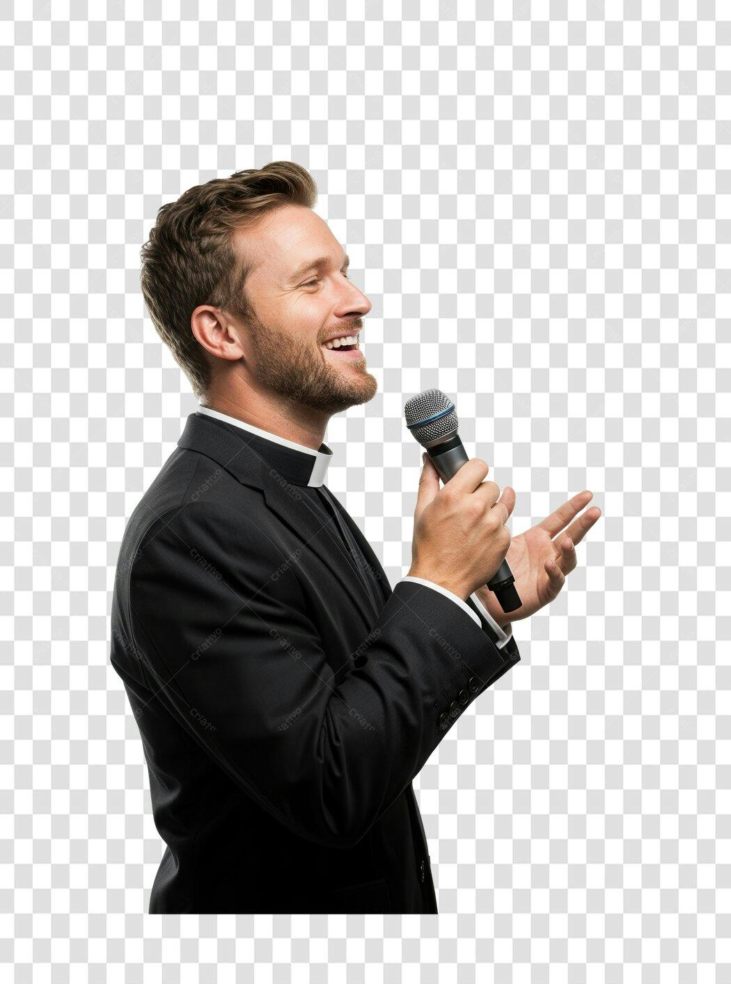 Imagem PNG com fundo transparente Padre falando ao microfone