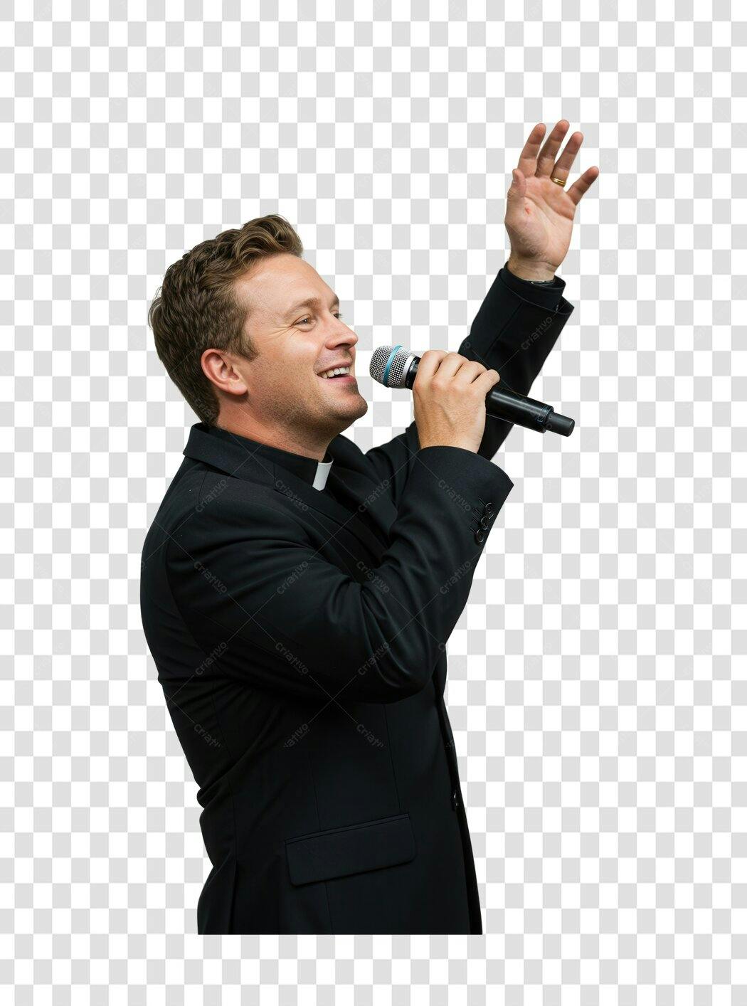 Imagem PNG com fundo transparente Padre cantando ao microfone