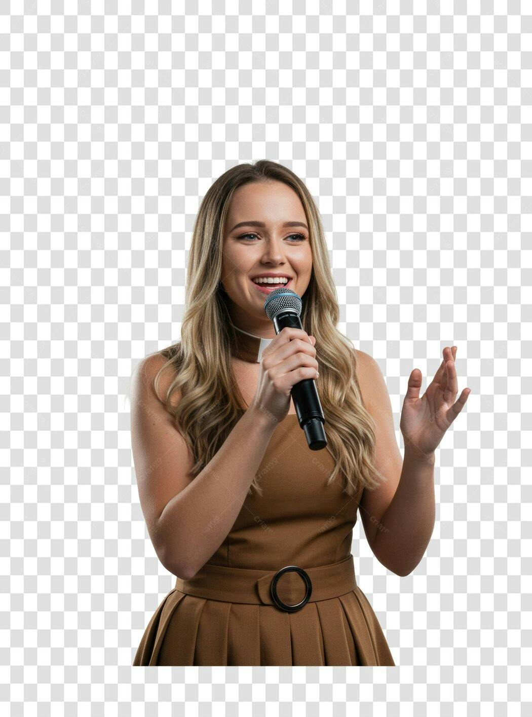 PNG Imagem Mulher Cantora com Microfone Fundo Transparente