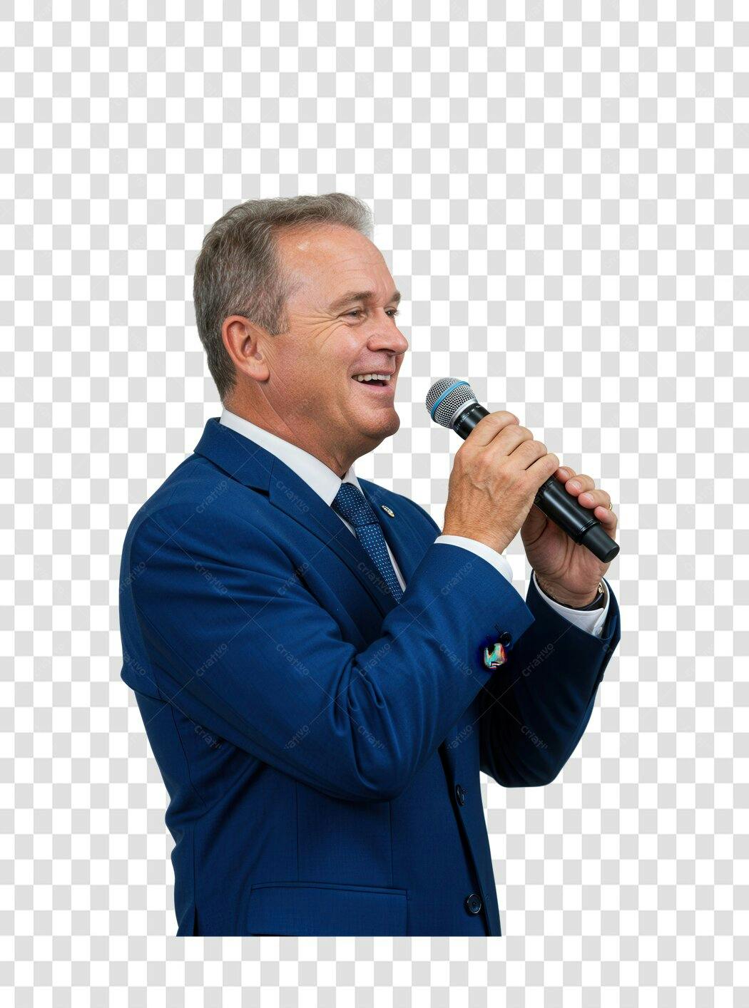 Imagem PNG homem falando ao microfone fundo transparente