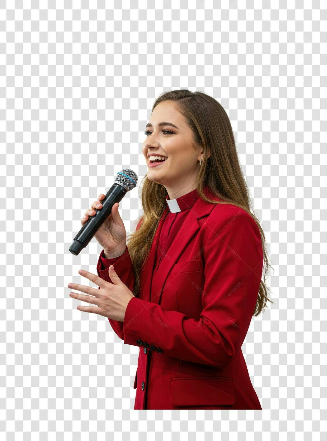Imagem PNG com fundo transparente Mulher Cantora Microfone Vermelho