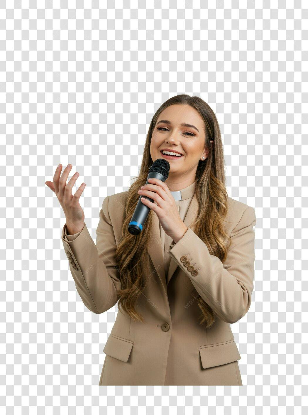 Imagem PNG Apresentadora palestrando com fundo transparente