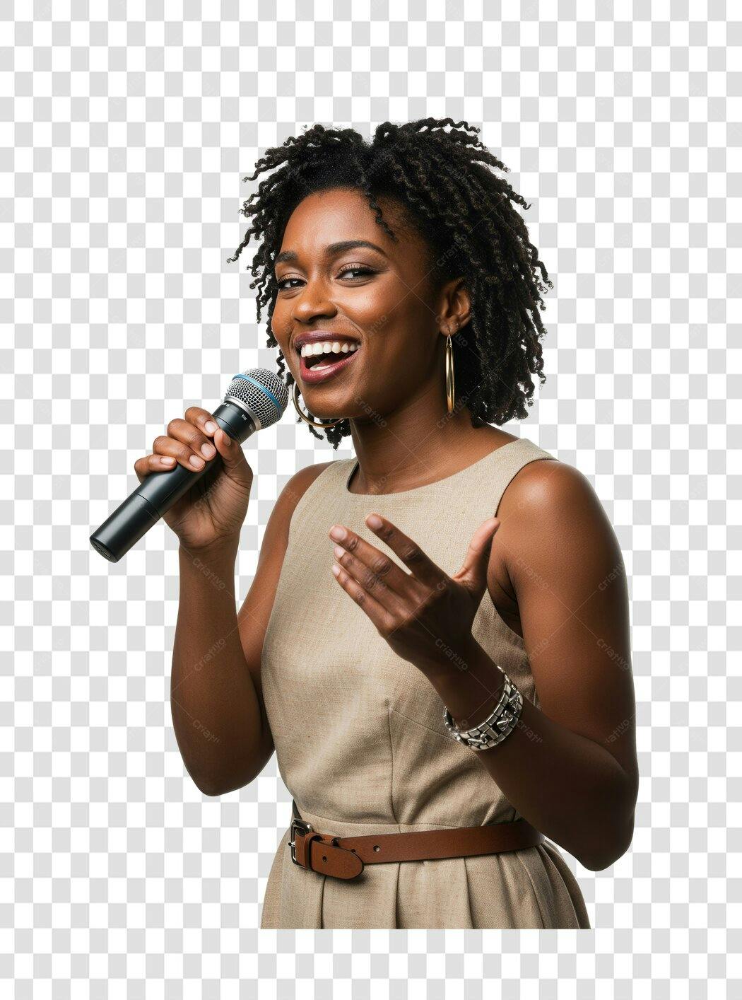 PNG Imagem Cantora Afrodescendente com Microfone Fundo Transparente