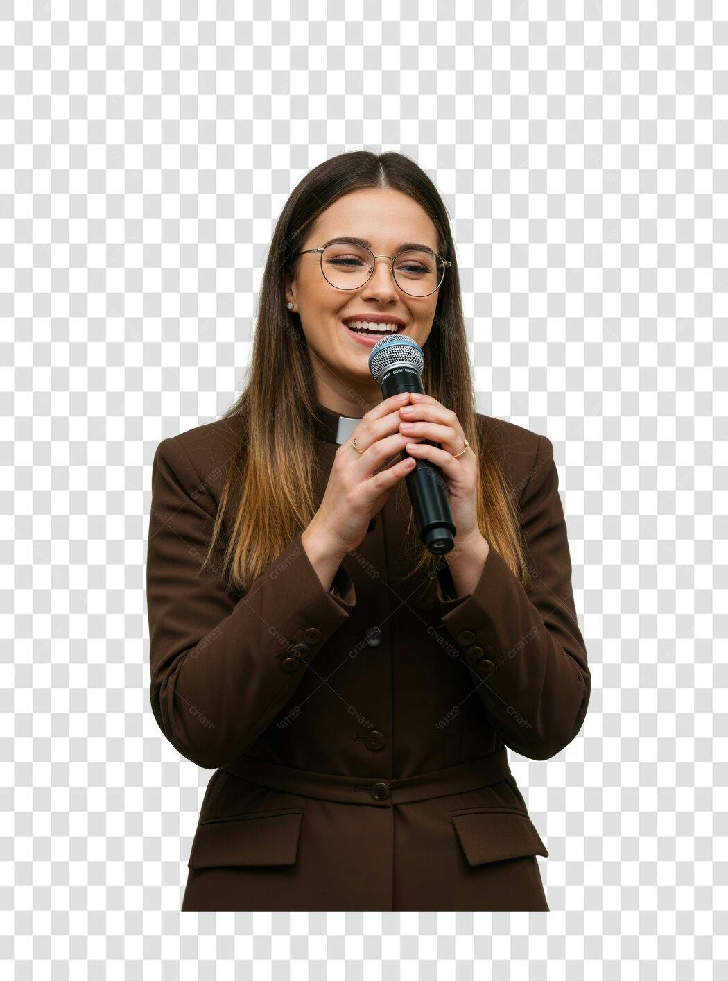 Imagem PNG com fundo transparente Mulher falando ao microfone