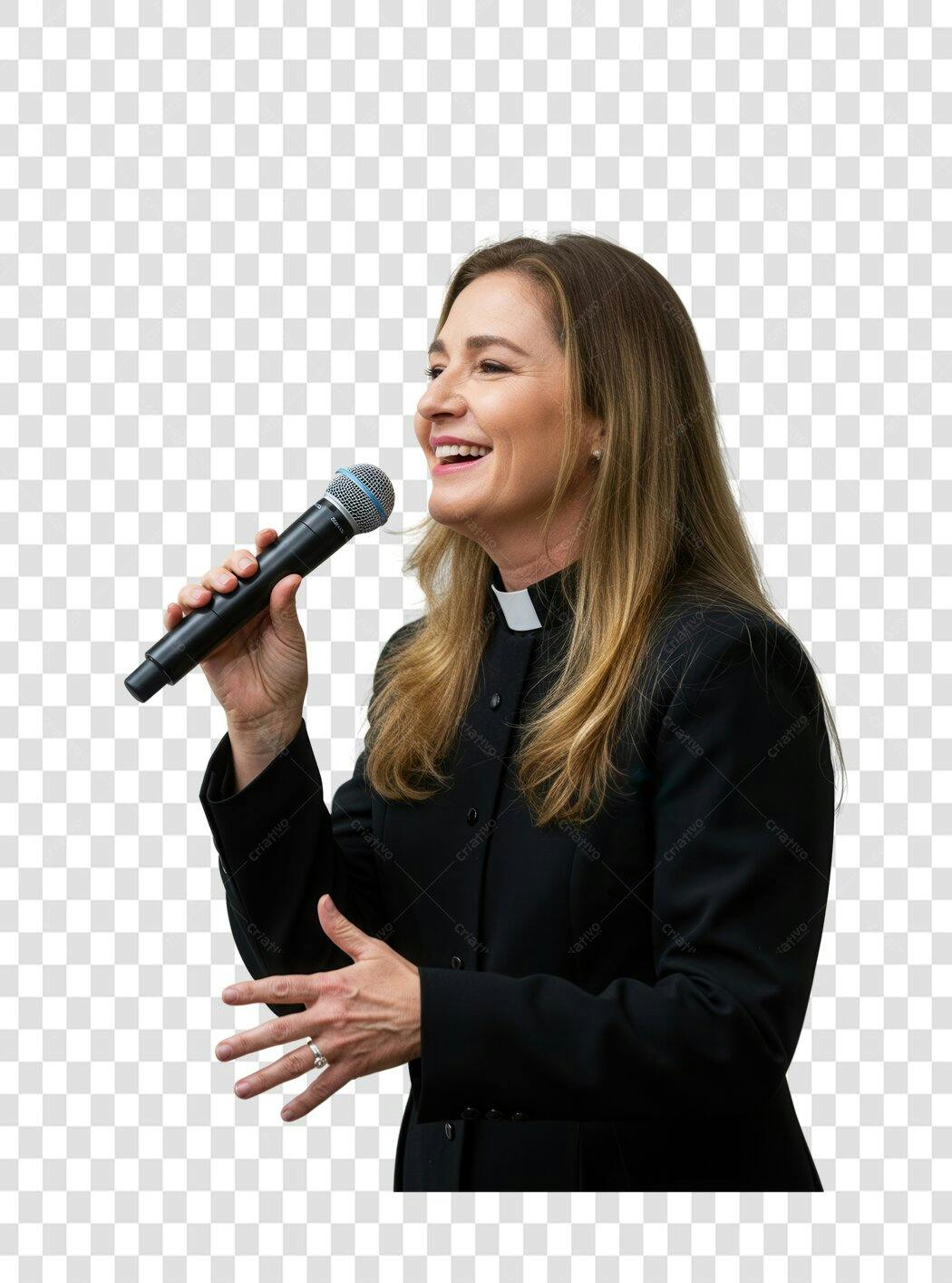 Imagem PNG mulher cantando com microfone fundo transparente