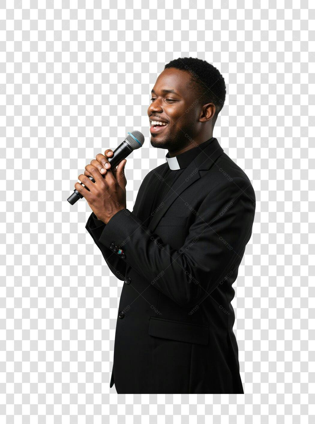 PNG Imagem Pastor Negro Cantando com Microfone com fundo transparente