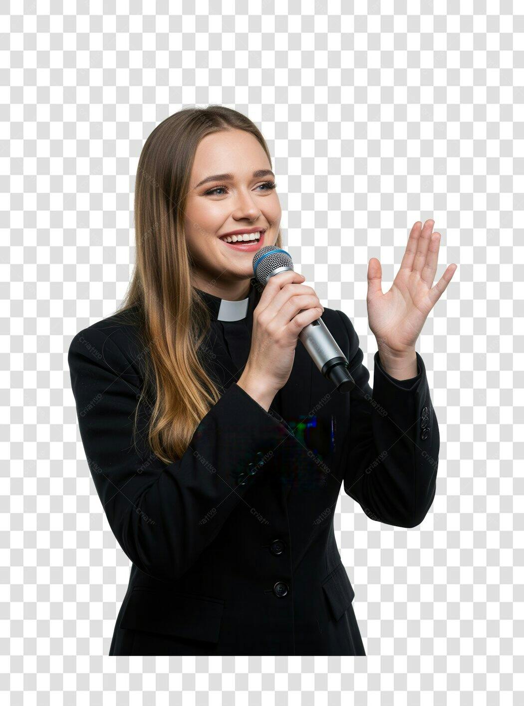 Imagem PNG com fundo transparente Apresentadora falando ao microfone
