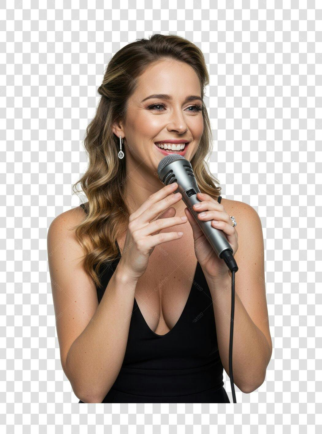 Imagem PNG cantora mulher microfone fundo transparente