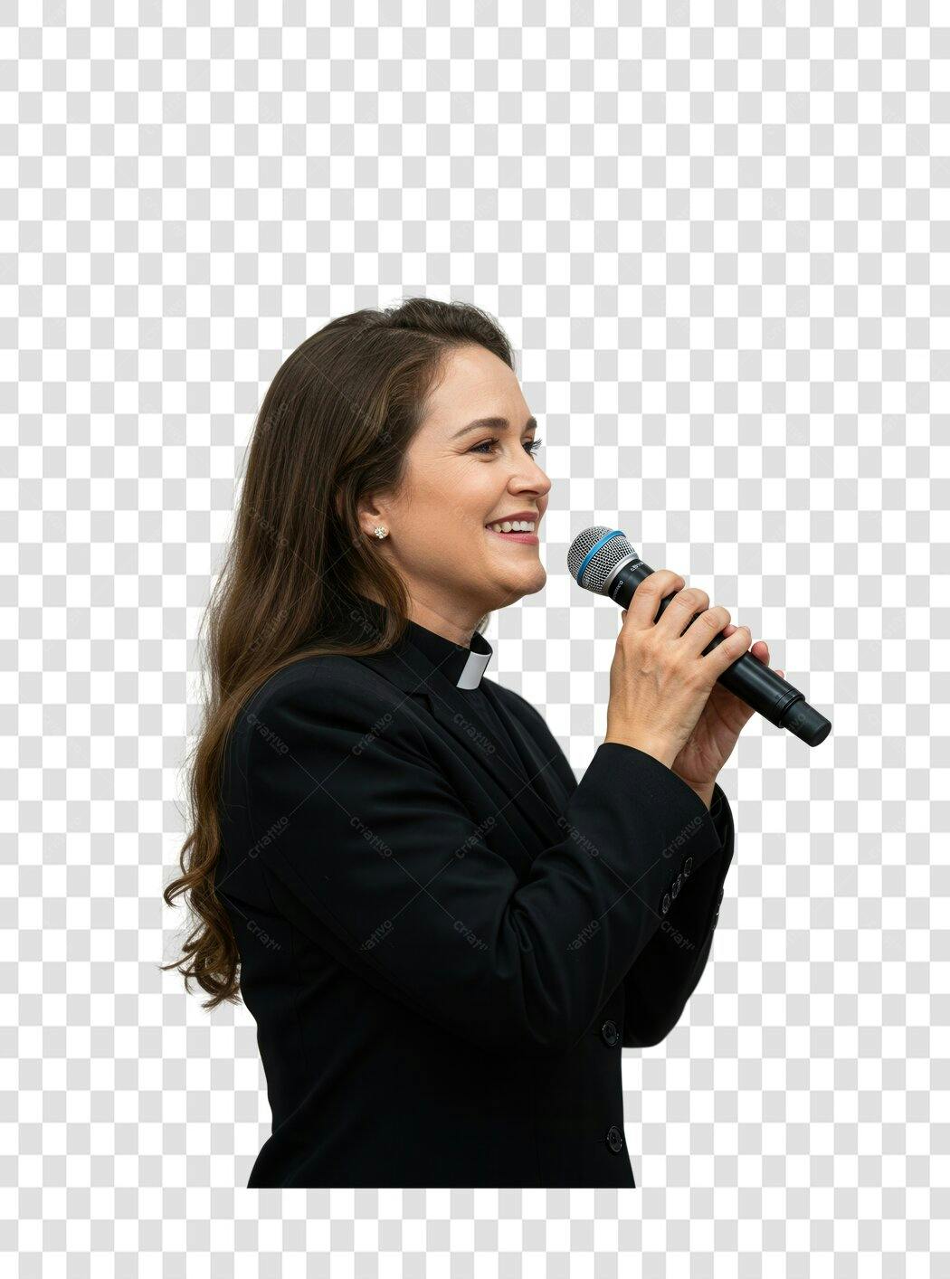 PNG Imagem Mulher falando ao microfone com fundo transparente