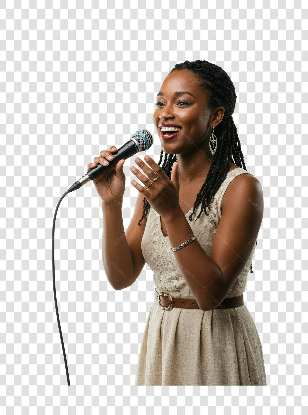 PNG Imagem Cantora Afrodescendente Microfone Fundo Transparente