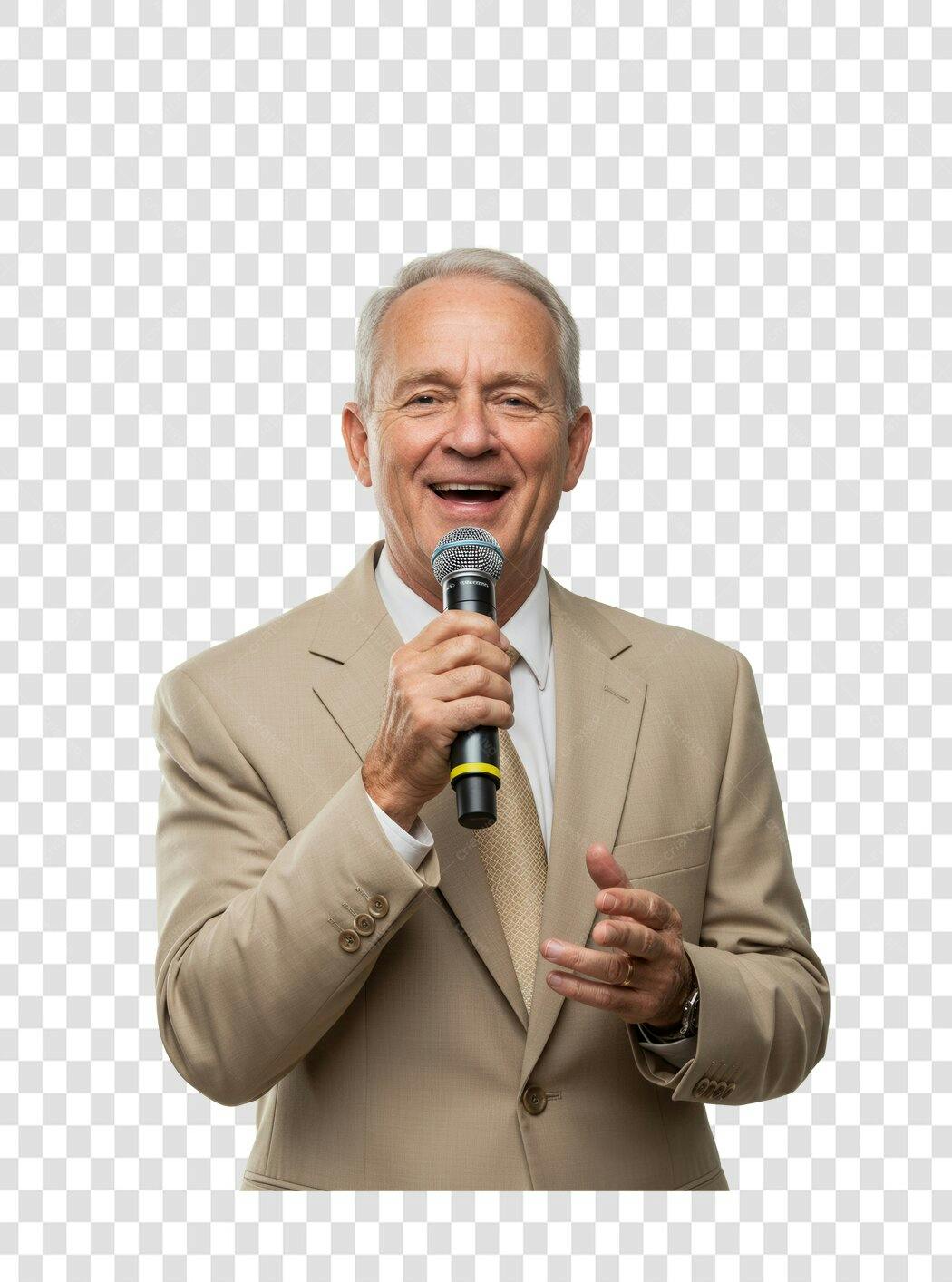 Imagem PNG Homem de Negócios falando ao microfone com fundo transparente