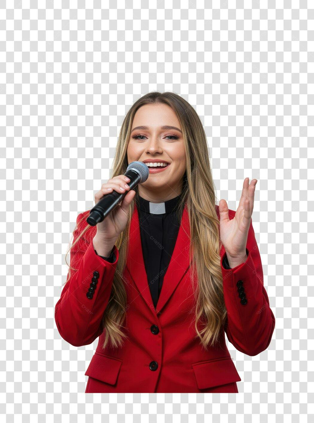 Imagem PNG cantora mulher microfone vermelho fundo transparente