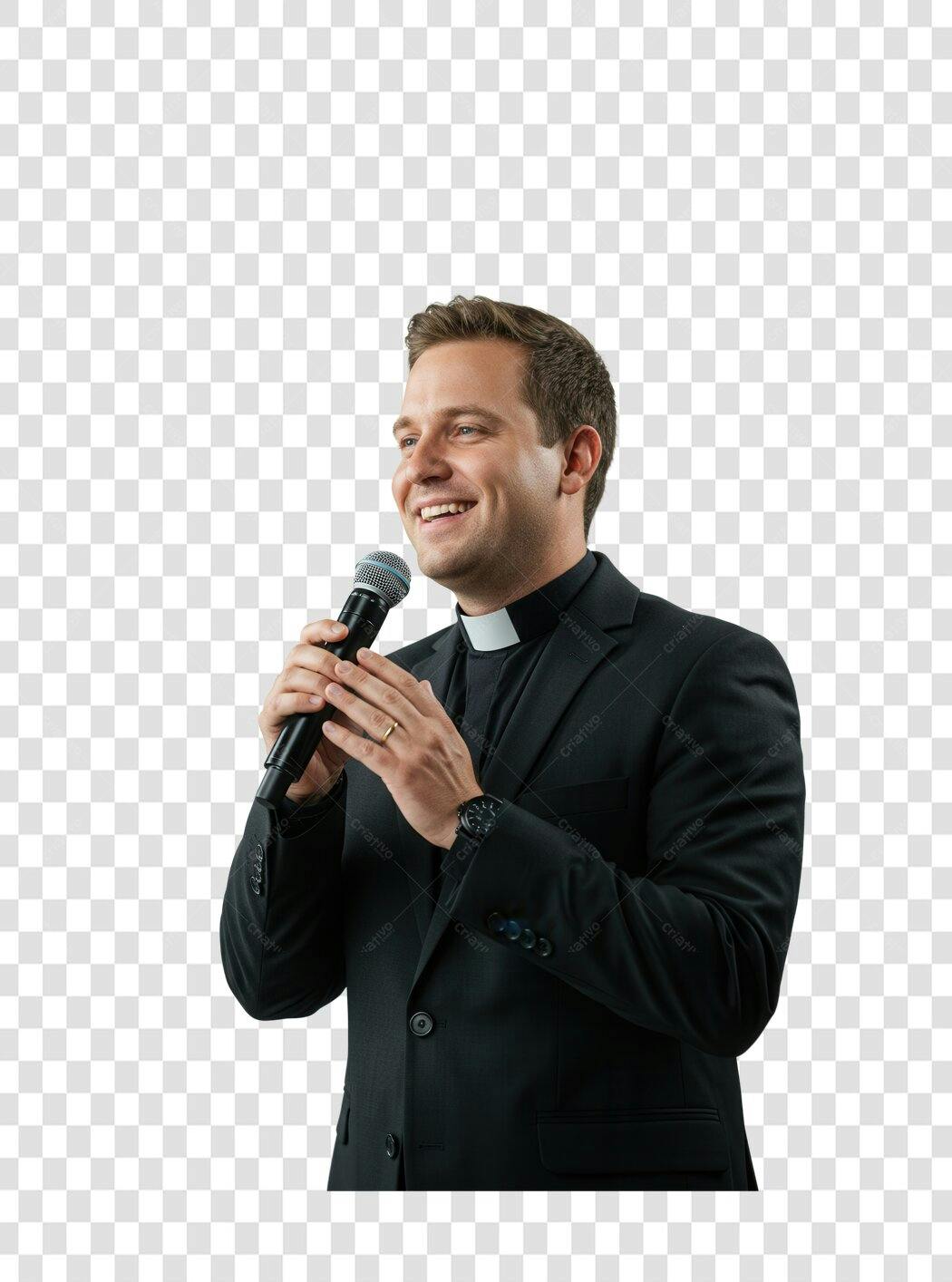 Imagem PNG Padre com Microfone fundo transparente