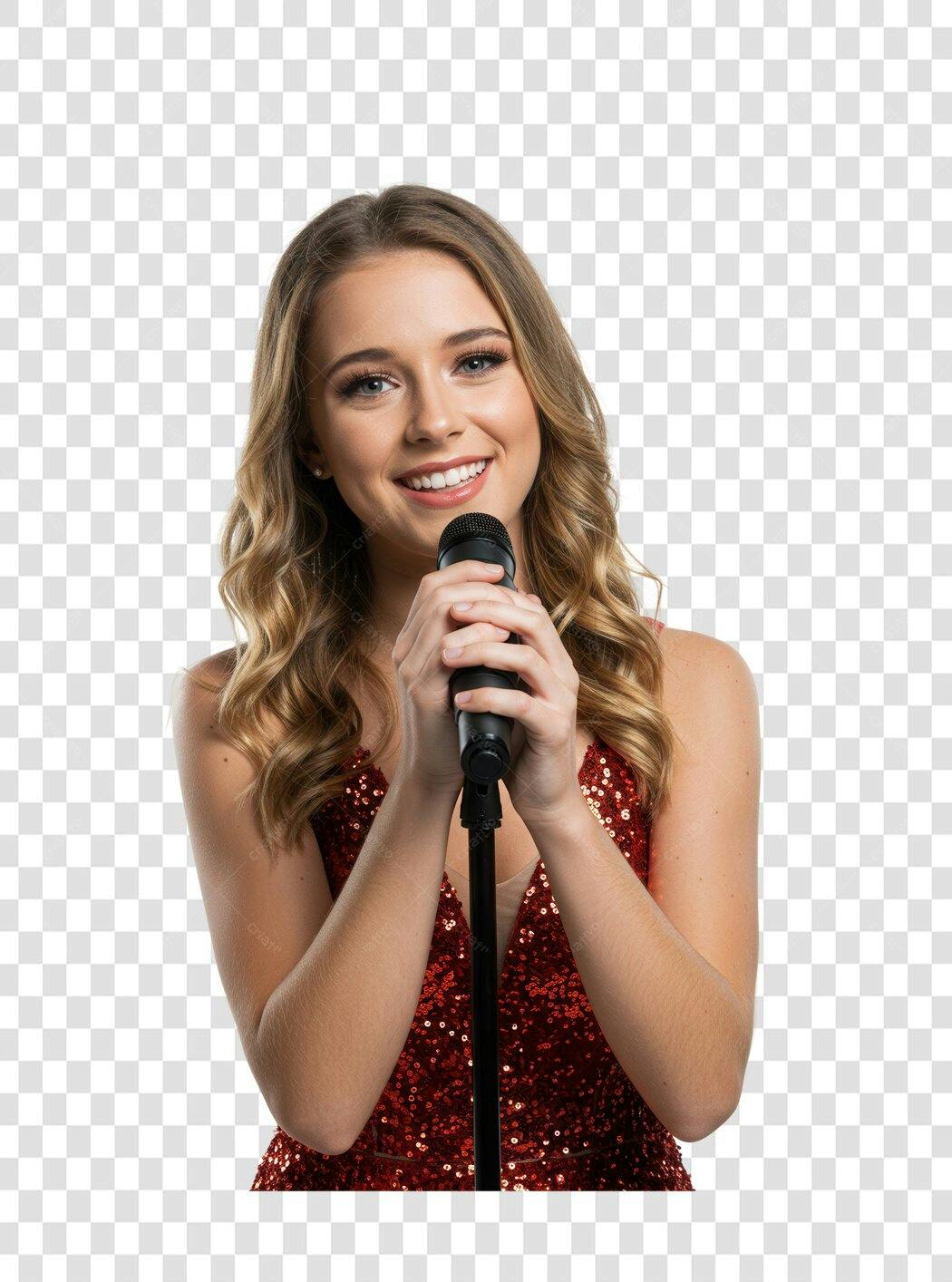 PNG Imagem Cantora com Microfone Fundo Transparente