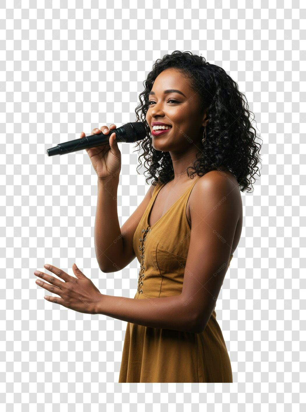 PNG Imagem Cantora Mulher Afrodescendente com Microfone