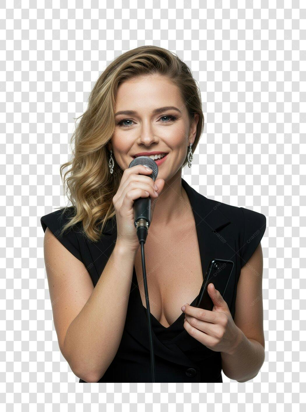 Imagem PNG cantora com microfone fundo transparente