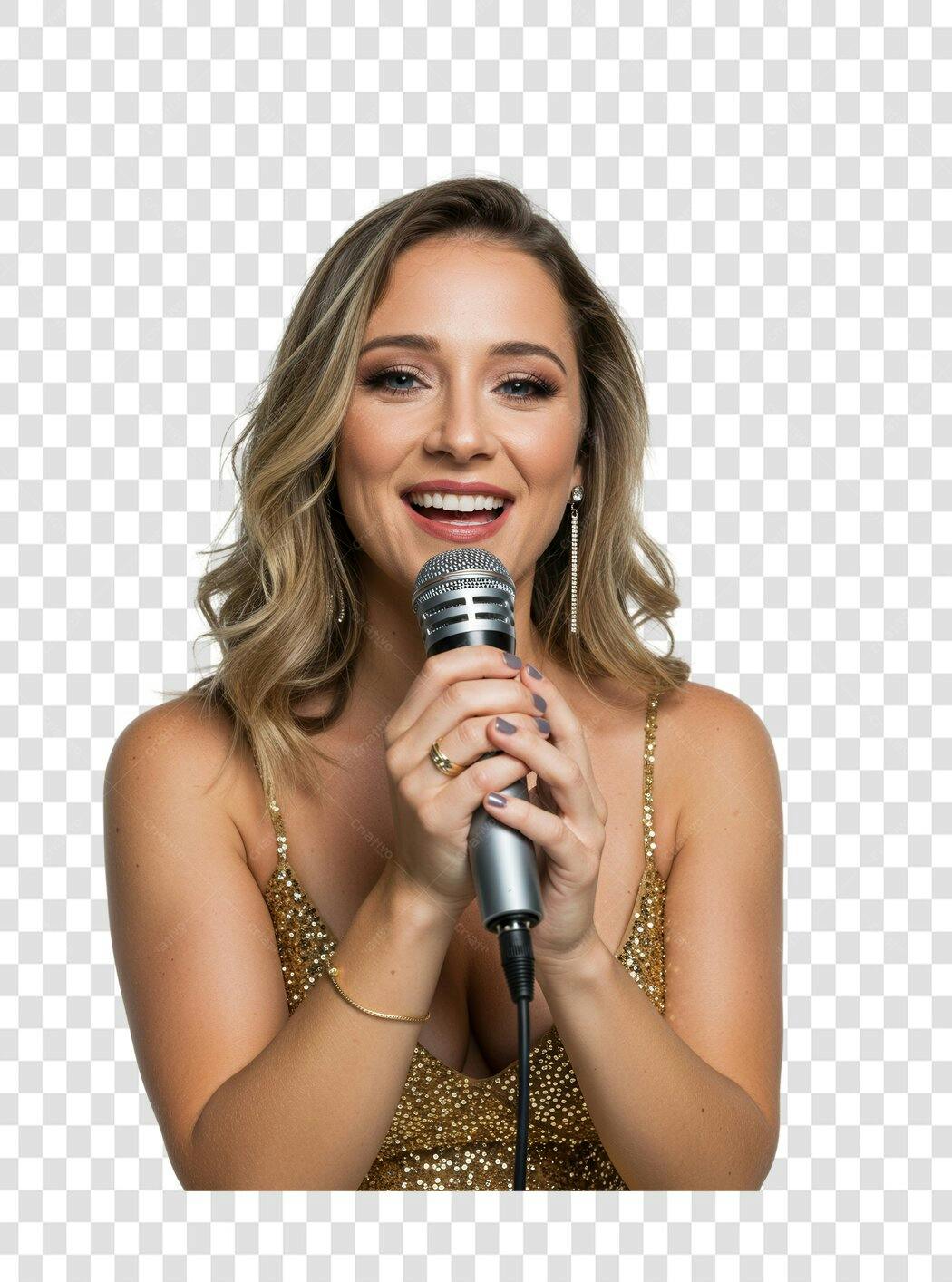 Imagem PNG Cantora com Microfone Fundo Transparente